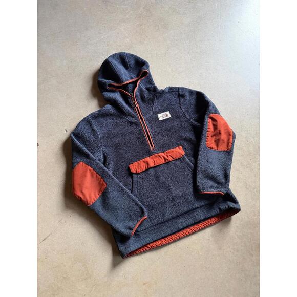 North Face Hooded Quarter Half Zip Heavy Fleece Jacket Sz L - Picture 2 of 4